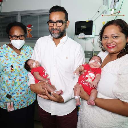 Miracle twins born four months early home in time for Christmas